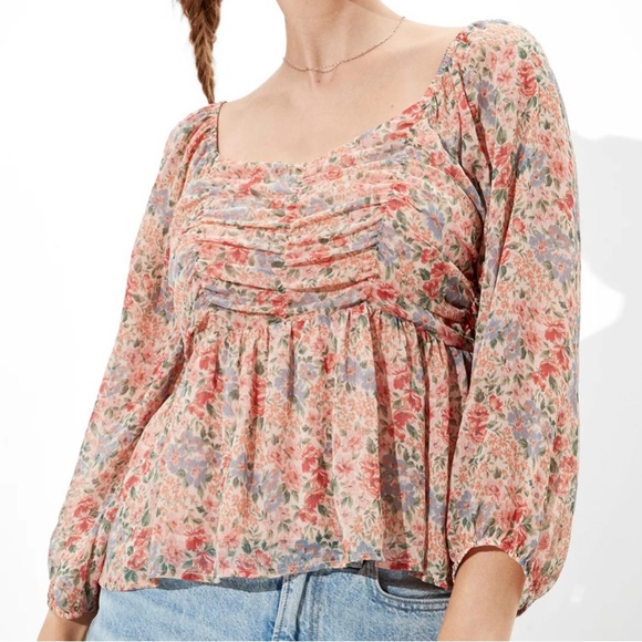 Jordan Tops - American Eagle Chiffon Ruched Babydoll Top